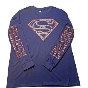 DC Comic Long Sleeve Super Hero Superman Mens Graphic Shirt Blue Size Large u